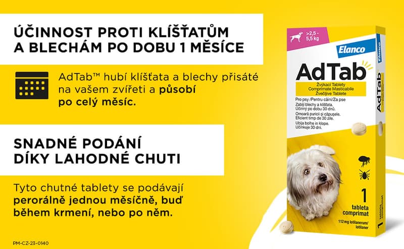 AdTab 112mg žvýkací tablety pro psy >2.5-5.5kg 1ks