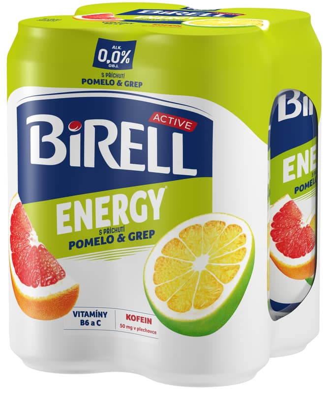 Birell 0.0 Energy Pomelo & Grepfruit non-alcoholic beer with coffeine 4×0,5 l can