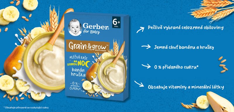 Gerber Mléčná pšenično-ovesná kaše banán a hruška