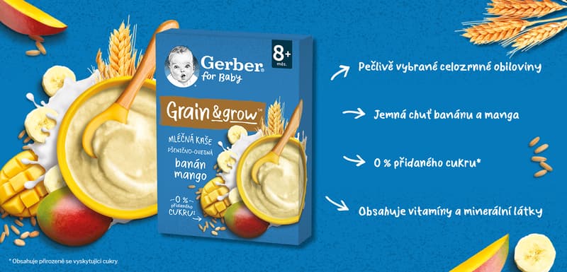 Gerber Mléčná pšenično-ovesná kaše banán a mango