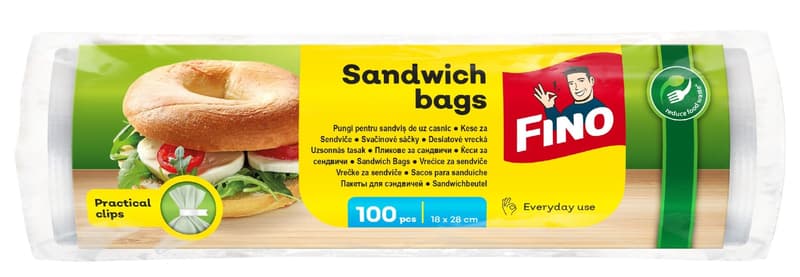 FINO Snack bags with clip 18x28cm 100 pcs, 7 μm