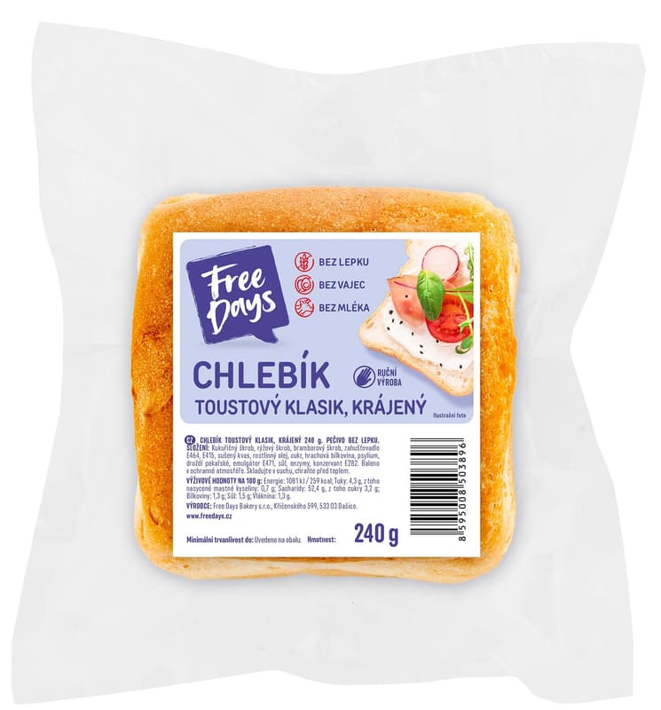 Free Days Chlebík Toust světlý, krájený