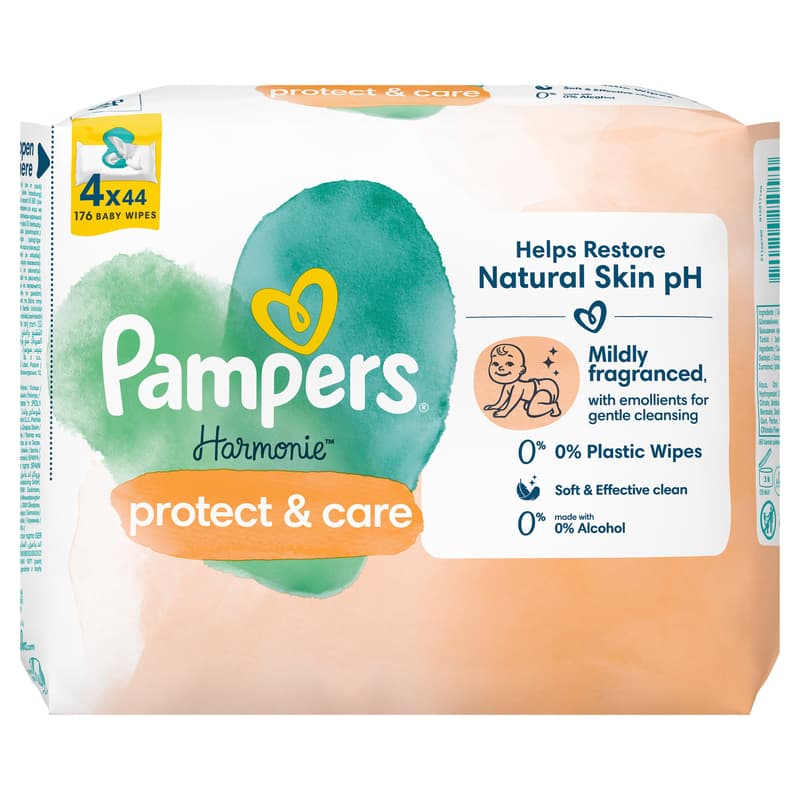Pampers Harmonie Protect & Care Baby Wipes 4 Packs = 176 Wipes