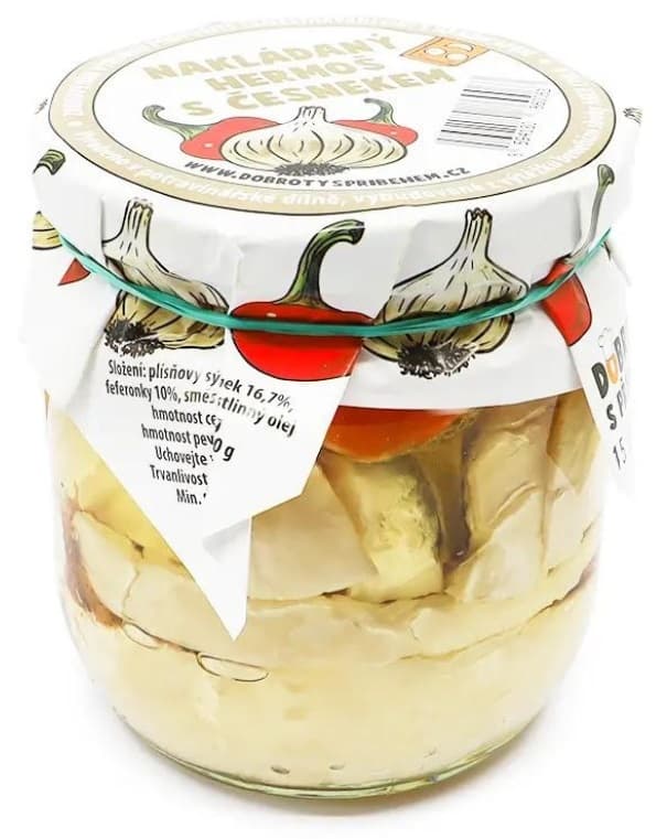 Dobroty s příběhem Pickled Hermelin cheese with garlic