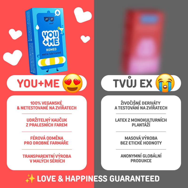 You+Me Romeo Vegan kondomy se zvýšenou dávkou lubrikace
