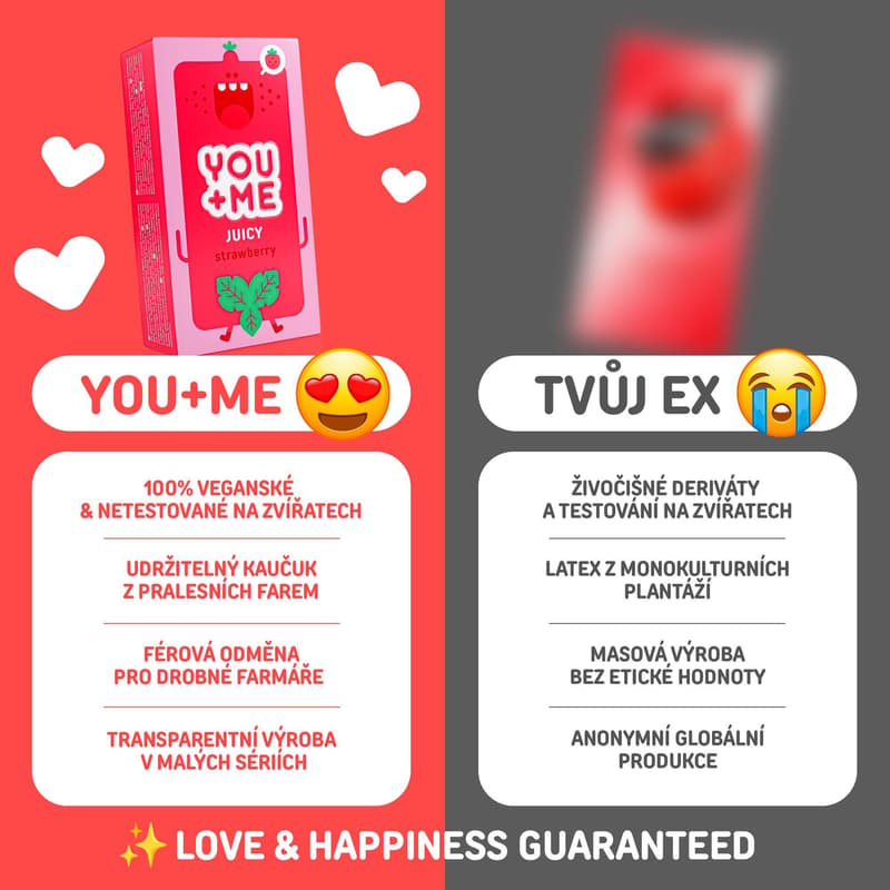 You+Me Juicy Vegan kondomy s jahodovým aroma