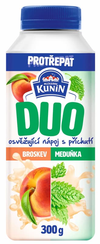 Mlékárna Kunín Duo zakysaný nápoj s příchutí broskev a meduňka