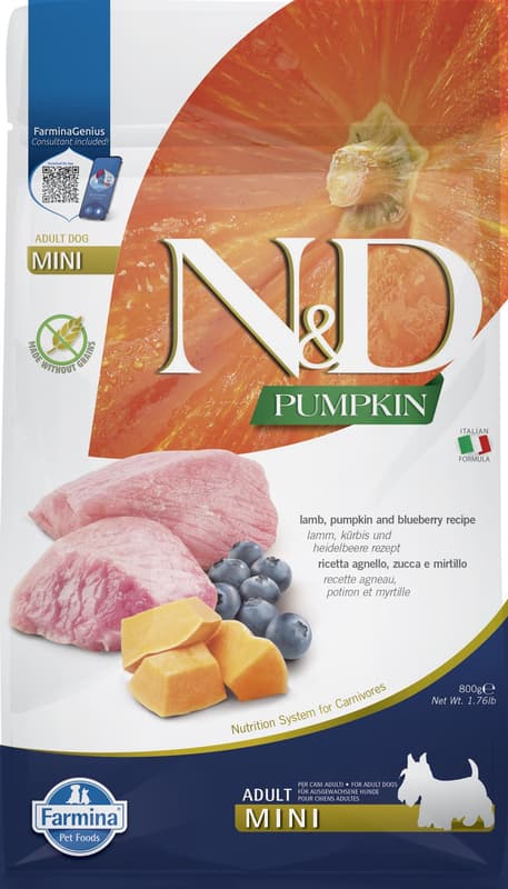 N&D Pumpkin granule pro psy malých plemen s jehněčím, dýní a borůvkami