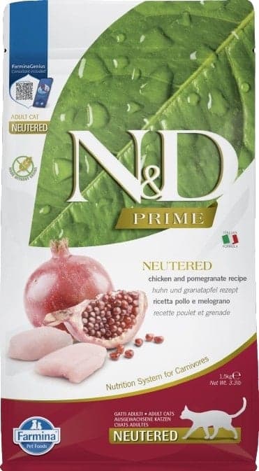N&D Prime granule pro kastrované kočky s kuřecím a granátovými jablky