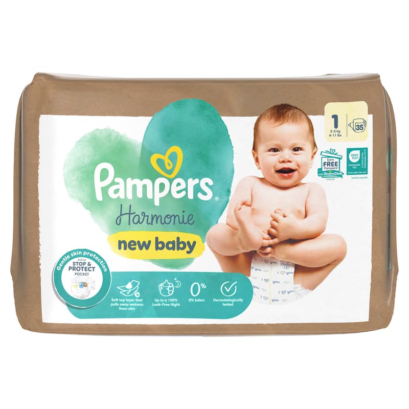 Pampers Harmonie Baby Nappies Size 1, 35 Nappies, 2kg-5kg