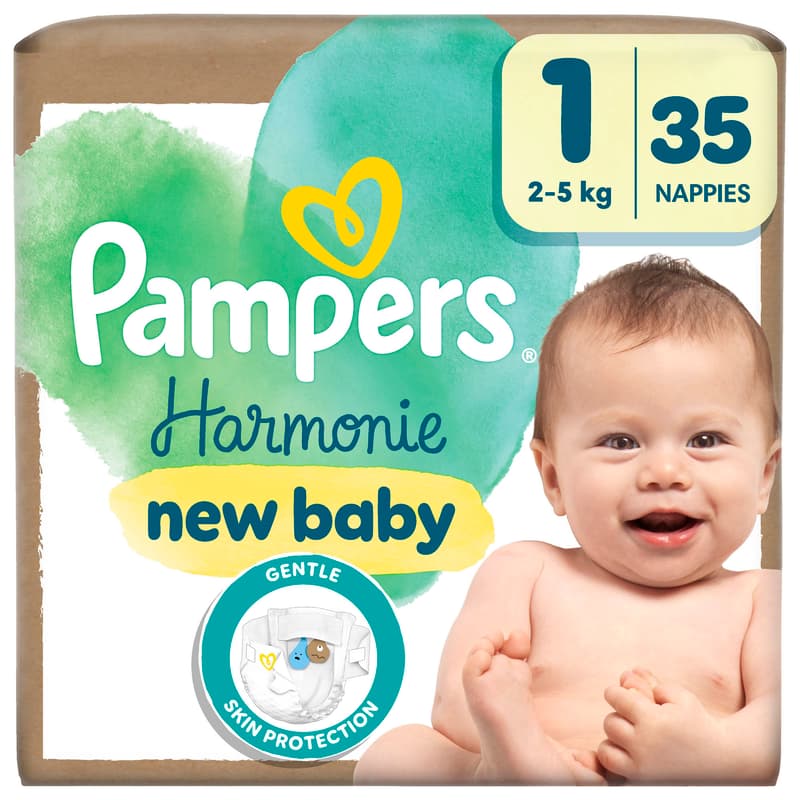 Pampers Harmonie Baby Nappies Size 1, 35 Nappies, 2kg-5kg