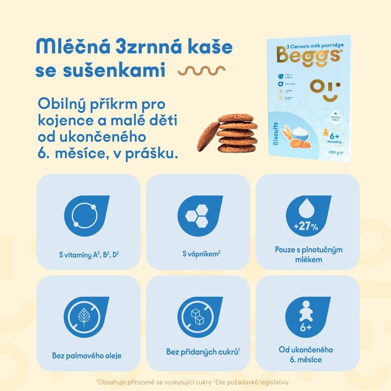 Beggs Mléčná třízrnná kaše se sušenkami