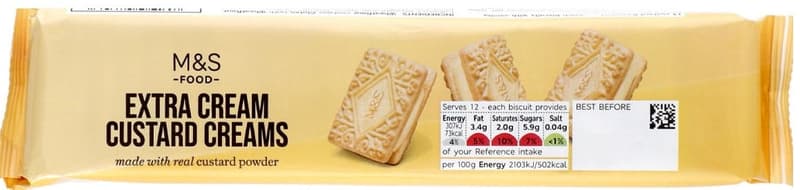 Marks & Spencer Sušenky s příchutí pudinku slepované náplní s vanilkovou příchutí