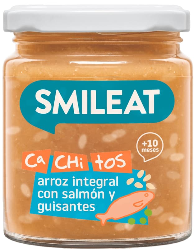 SMILEAT BIO side dish with pieces of salmon, vegetables, brown rice with extra virgin olive oil