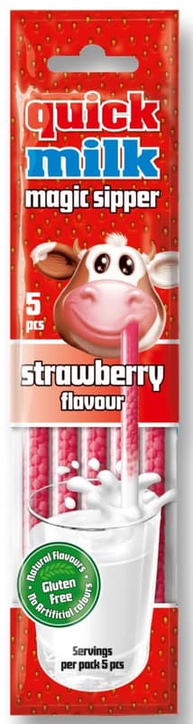 Quick Milk Strawberry Straw into Milk