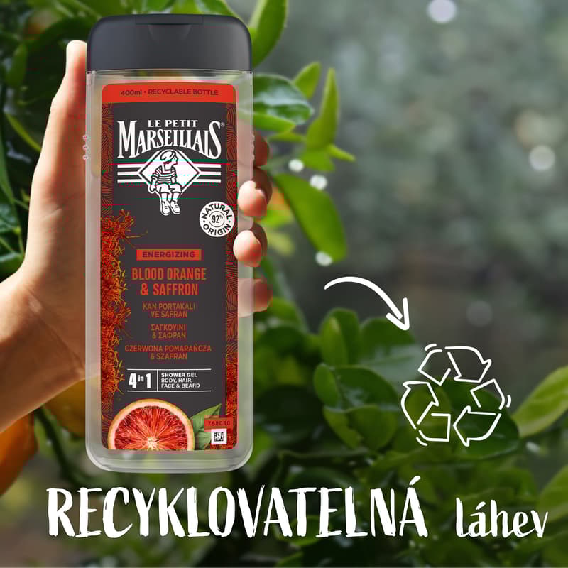 Le Petit Marseillais Pánský sprchový gel 4v1 červený pomeranč a šafrán