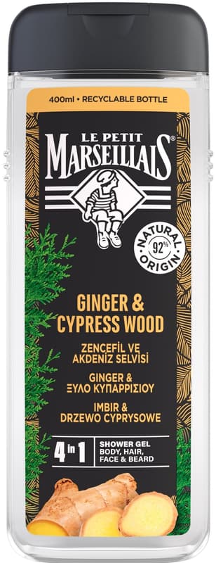 Le Petit Marseillais® shower gel Ginger and Cypress 4 in 1 for body, hair, face and beard