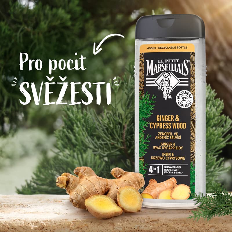 Le Petit Marseillais® shower gel Ginger and Cypress 4 in 1 for body, hair, face and beard