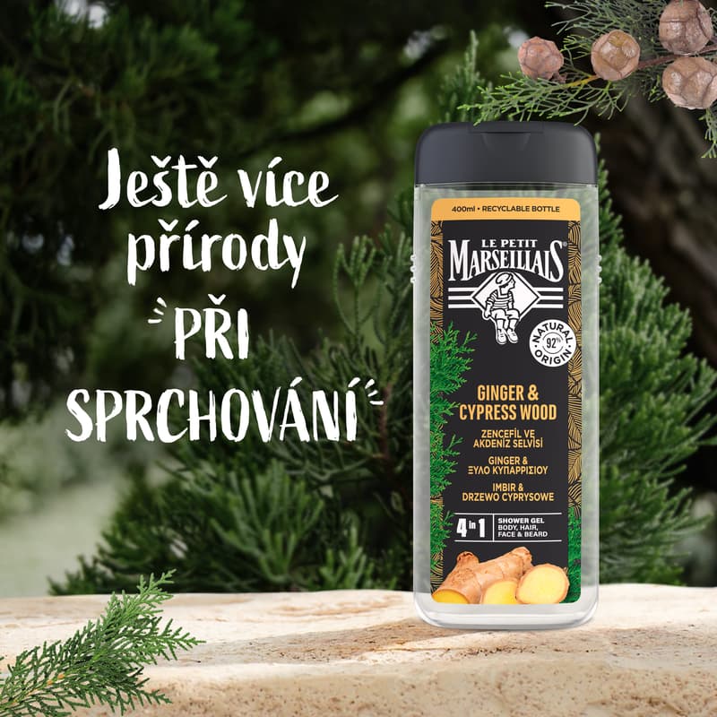 Le Petit Marseillais® shower gel Ginger and Cypress 4 in 1 for body, hair, face and beard