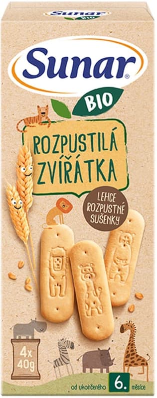 Sunar BIO Rozpustilá zvířátka sušenky 4×40 g