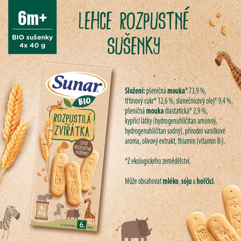Sunar BIO Rozpustilá zvířátka sušenky 4×40 g