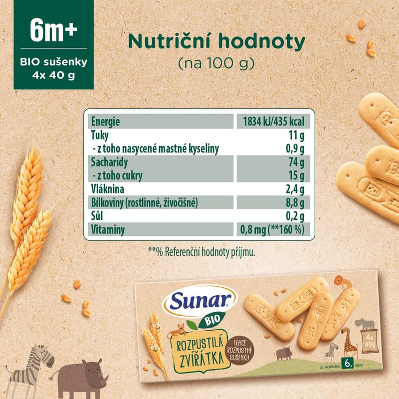 Sunar BIO Rozpustilá zvířátka sušenky 4×40 g