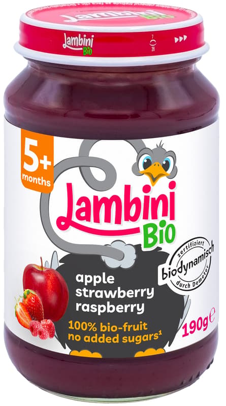 Lambini BIO Demeter side dish strawberry, raspberry and apple