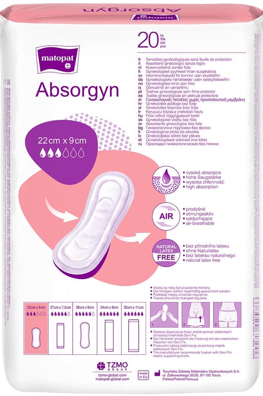 Matopat Absorgyn postpartum gynecological pads without foil 22 × 9 cm