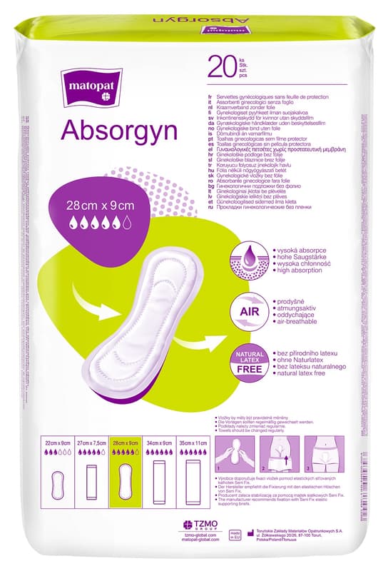 Matopat Absorgyn postpartum gynecological pads without foil 28 × 9 cm