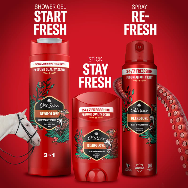 Old Spice Bearglove Deodorant Stick For Men 50 ml, 48H Fresh, 0% Aluminium Salts