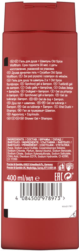 Old Spice Wolfthorn Shower Gel & Shampoo For Men 400 ml, 3-in-1, Long-lasting Fresh