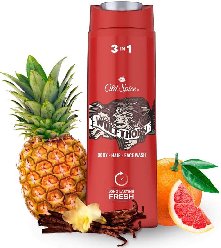 Old Spice Wolfthorn Shower Gel & Shampoo For Men 400 ml, 3-in-1, Long-lasting Fresh