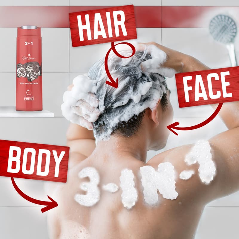 Old Spice Wolfthorn Shower Gel & Shampoo For Men 400 ml, 3-in-1, Long-lasting Fresh
