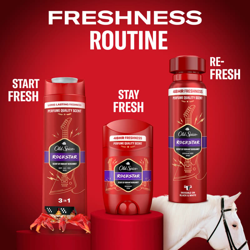 Old Spice Rockstar Men’s Deodorant Body Spray 150ml, Aluminium free, Perfume Quality Scent
