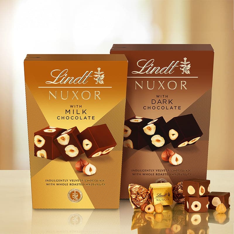 Lindt Bonboniéra Nuxor pralinky hořká čokoláda s celými lískovými ořechy