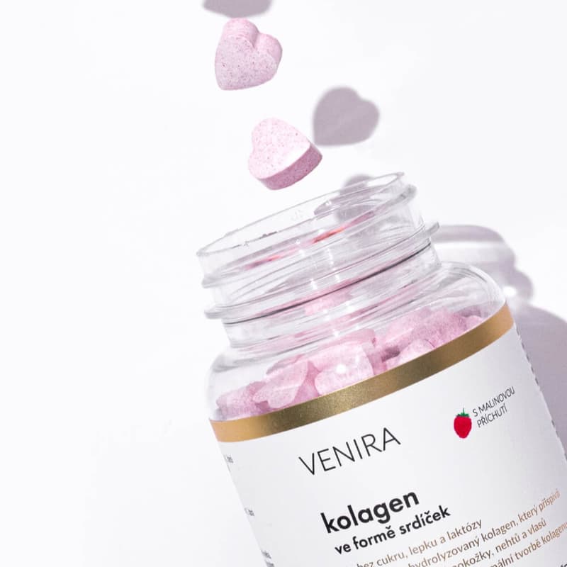 Venira Kolagen ve formě srdíček malina tbl.120