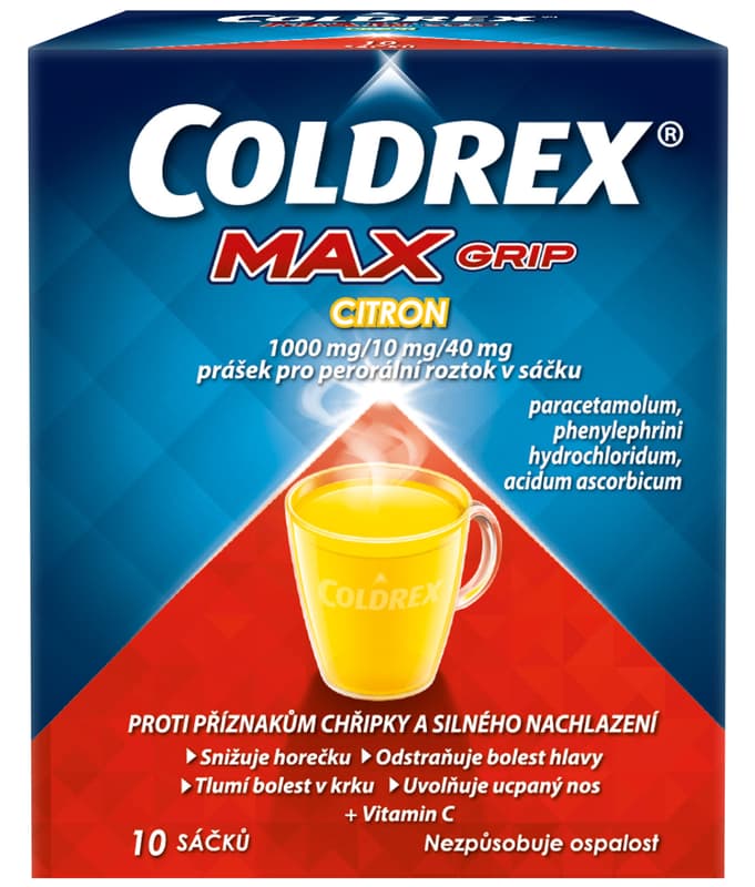 COLDREX MAXGRIP CITRON 1000MG/10MG/40MG Prášek pro perorální roztok v sáčku 10