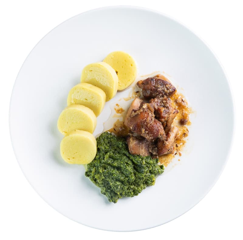 Moravian sparrow with potato dumplings and spinach by Honza Bureš