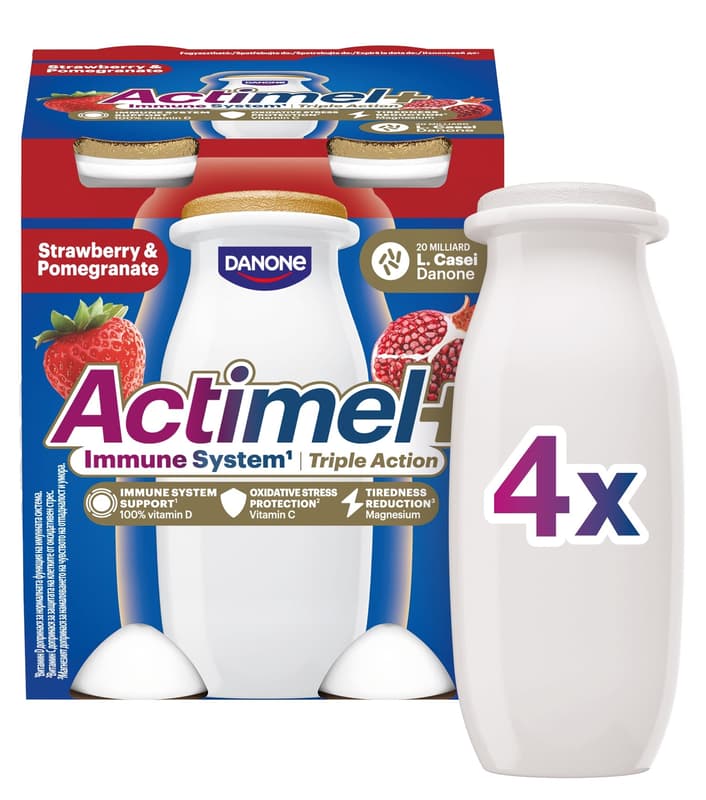 Danone Actimel Probiotic drink Triple action strawberry and pomegranate 4×100 g