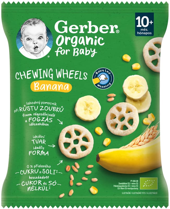 Gerber organic BIO Chewing Wheels křupavá kolečka s banánem