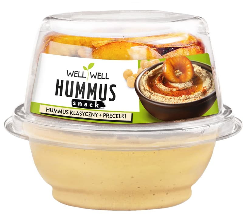 Well Well Hummus classic with pretzels