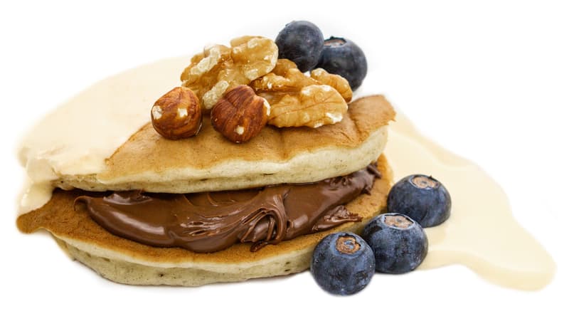 Fresh Fridge Pancakes with curd cheese mousse, nutella and fresh fruit