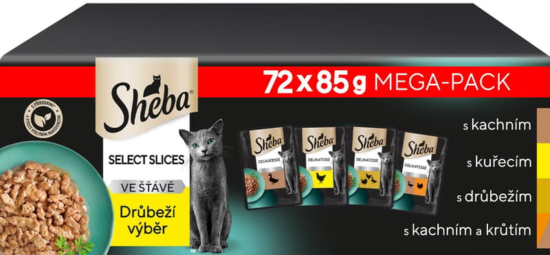 Sheba Kapsičky drůbeží výběr ve šťávě pro dospělé kočky 72×85 g