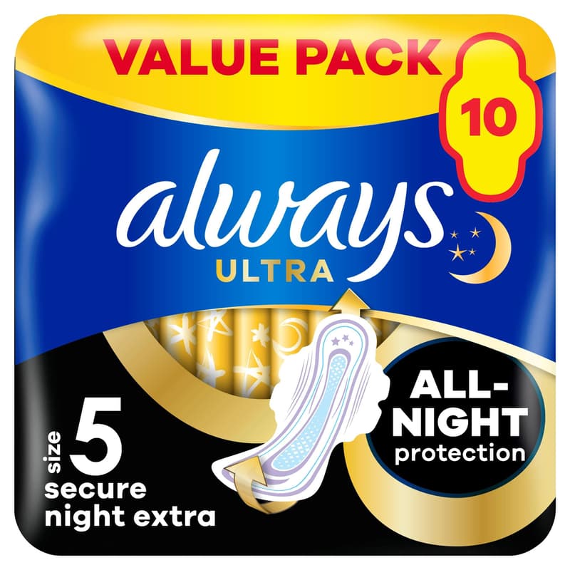 Always Ultra Secure Night Extra hygienické vložky s křidélky