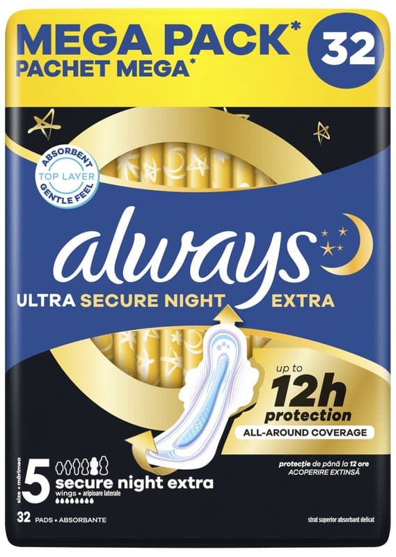 Always Ultra Sanitary Towels Secure Night Extra (Size 5) Wings