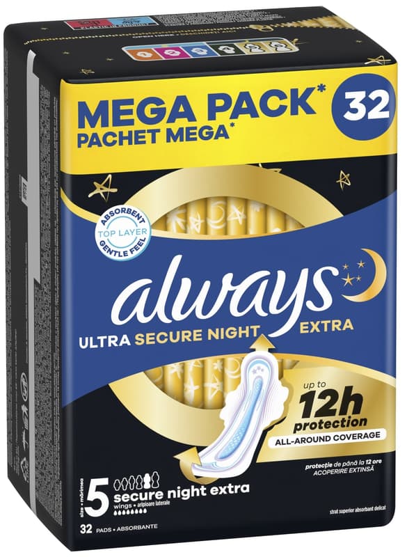 Always Ultra Sanitary Towels Secure Night Extra (Size 5) Wings