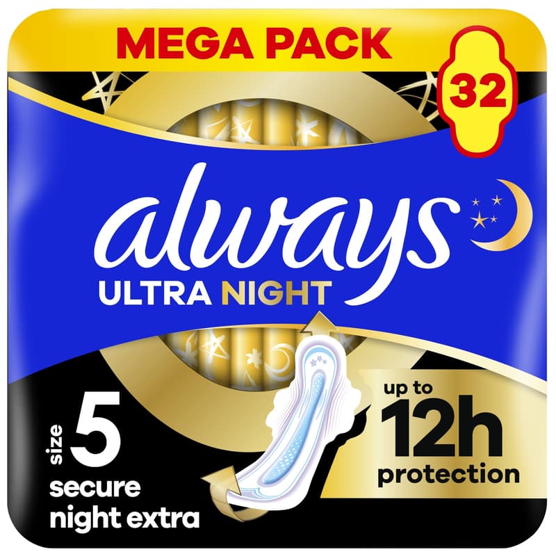 Always Ultra Sanitary Towels Secure Night Extra (Size 5) Wings