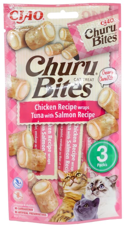 Inaba Churu Bites Cat Snack kuře, tuňák a losos 3×10 g