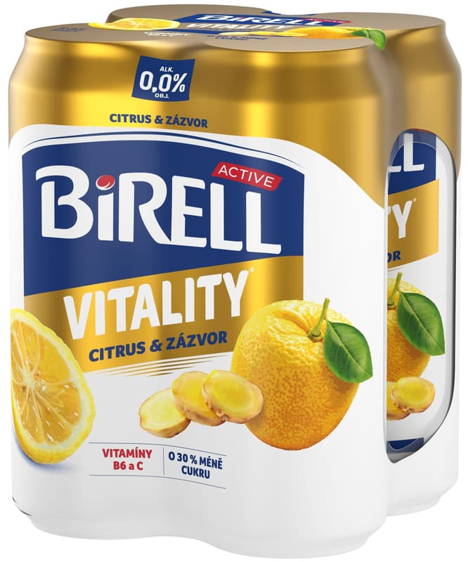 Birell 0.0 Vitality Citrus & Ginger non-alcoholic beer with less sugar 4×0,5 l can