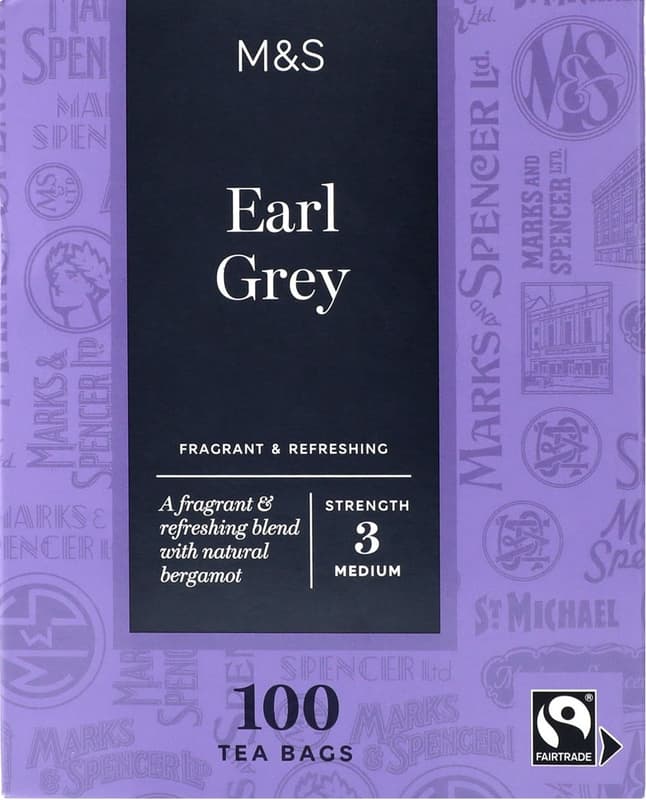 Marks & Spencer Earl Grey Flavoured Black Tea, 100 Tea Bags, Foil-Packed